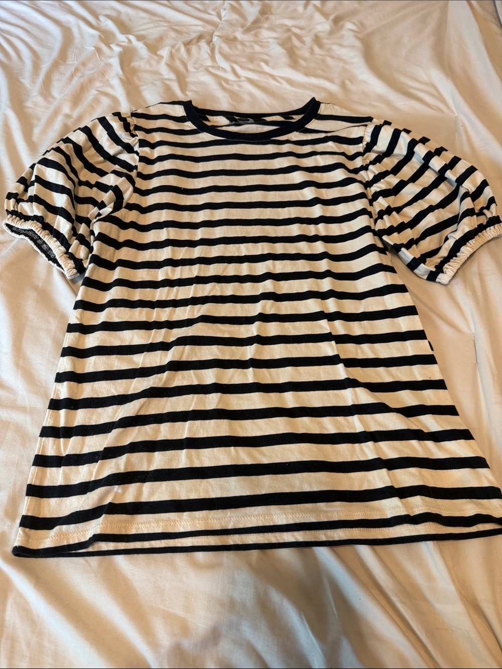 J. Crew Black & White Striped Puff Sleeve Tee